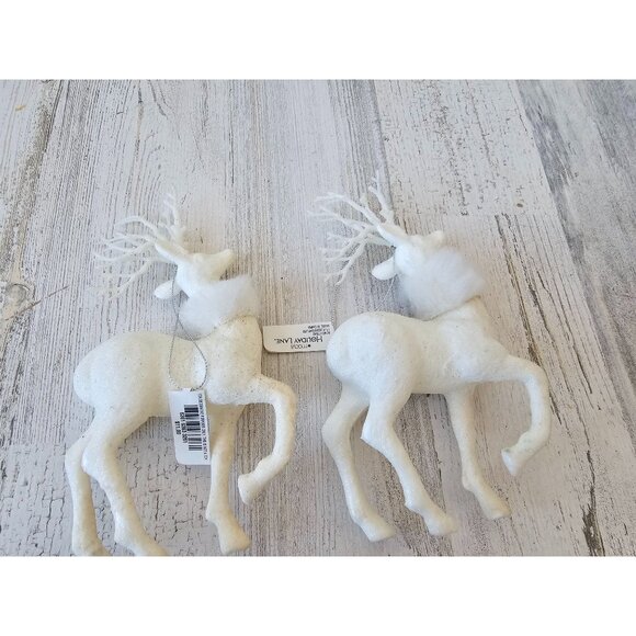 Vintage Macys holiday time reindeer fur glitter white ivory ornament Xmas tree - Picture 1 of 11